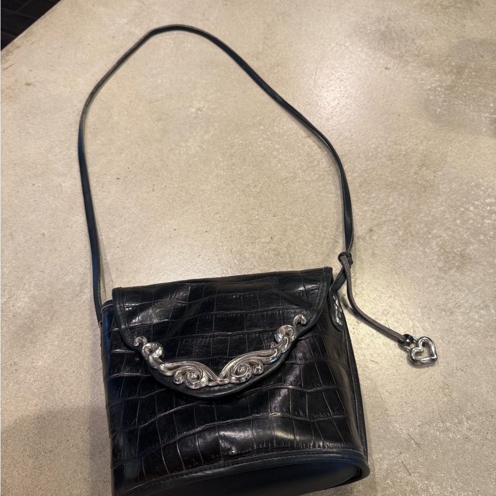 🍄 Brighton Black Croc-Embossed Shoulder Bag